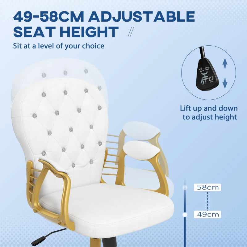Vinsetto Cream White Height Adjustable Office Chair - Button Tufted Computer Chair with Padded Armrests & Tilt Function