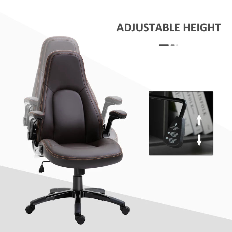 Vinsetto Gaming Chair - PU Leather Office Swivel Desk Chair with Adjustable Arms, Padded Seat & Rolling Wheels - Coffee Color