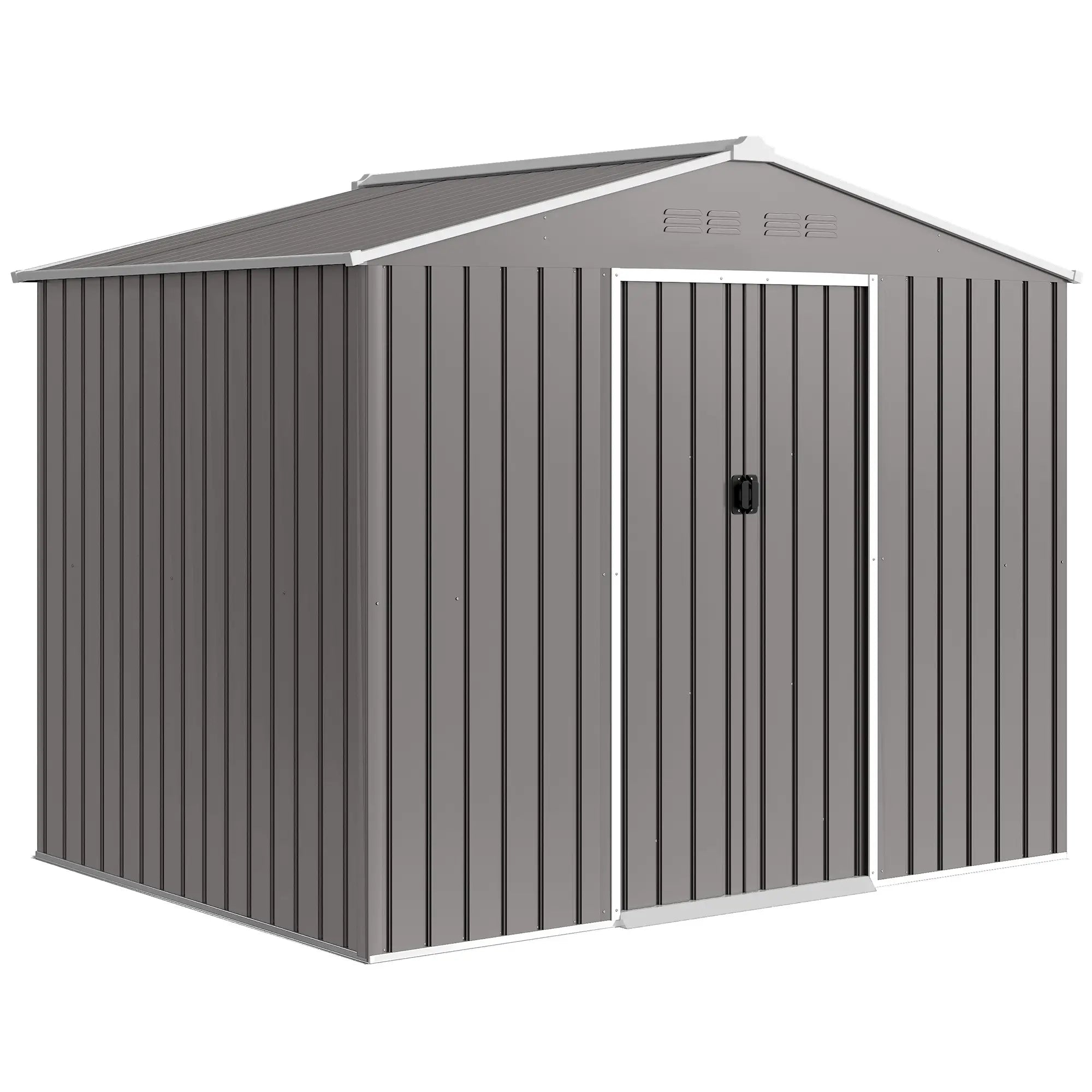 8 x 6ft Galvanised Steel Garden Shed with Lockable Double Sliding Doors – Large Outdoor Metal Storage, Ventilated, Weather & Rust Resistant, Light Grey