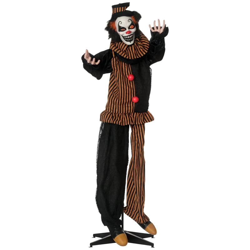 67" Life Size Animated Talking Circus Clown - Outdoor Halloween Decoration with Light Up Eyes & Laughter Prop