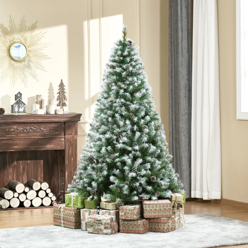 6FT Artificial Christmas Tree with Pine Cones - Automatic Open Holiday Decoration for Festive Home - Green Xmas Tree