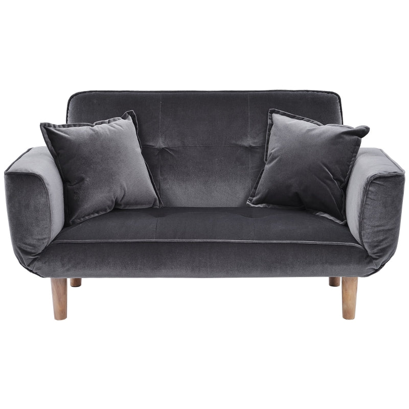 Grey 2-Seater Recliner Sofa with Wooden Legs, Multi-Position Sleeping Chair, Compact Design 125x61x70 cm
