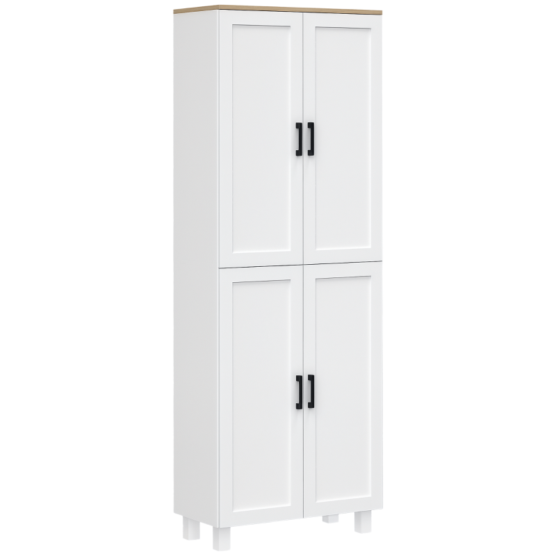 Freestanding Kitchen Cupboard - 4-Door Storage Cabinet Organizer with Adjustable Shelves in White - Stylish & Functional