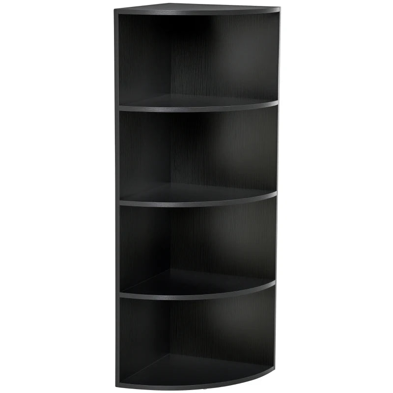4-Tier Corner Open Shelf Bookcase - Freestanding Black Bookshelf for Plants & Books, 40x40x120cm