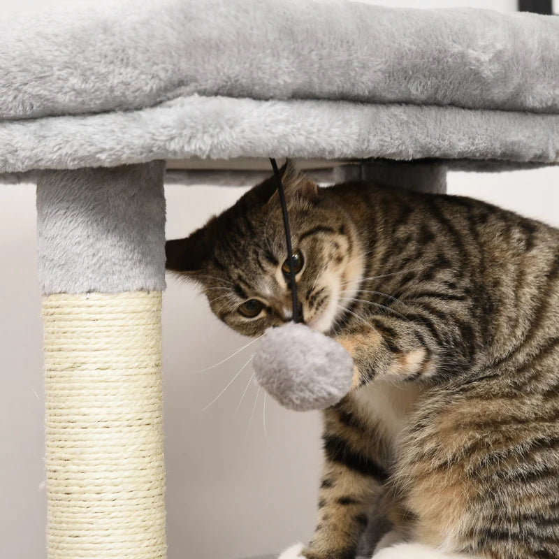 Premium Cat Tree for Indoor Cats - 48" Climbing Tower with Scratch Post, Massage Toy, Hanging Ball, Condo & Perch - Grey