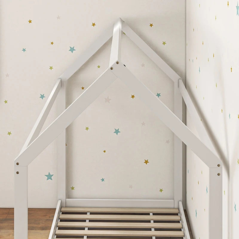 Scandinavian Style Wooden Single Bed Frame - Pine Wood Base for 90x190cm Mattress - Modern White Design