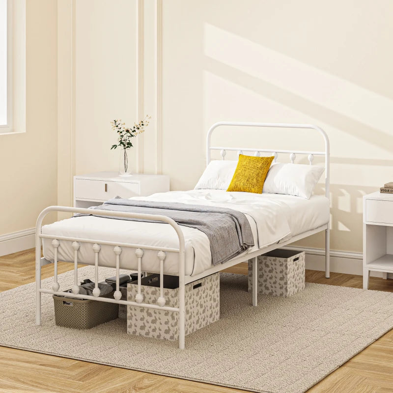 Minimalist White Metal Bed Frame - Stylish, Durable, Modern Design for Bedroom - Twin, Full, Queen Sizes Available