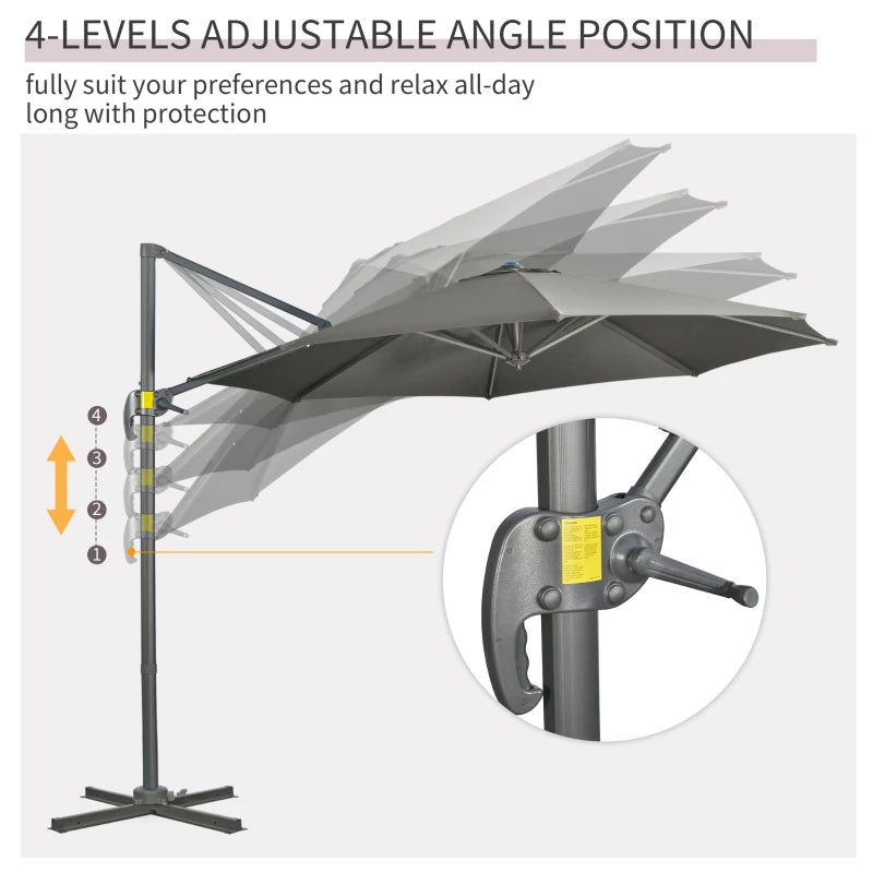 Grey 3x3m Cantilever Garden Umbrella with 360° Rotation and Tilt