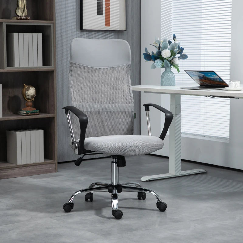 Vinsetto Ergonomic Mesh Office Chair - Adjustable Height & Tilt Function - Light Grey Comfort for Home & Office