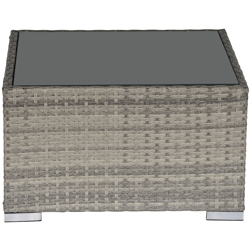 Square Wicker Rattan Table with Glass Top - Light Grey