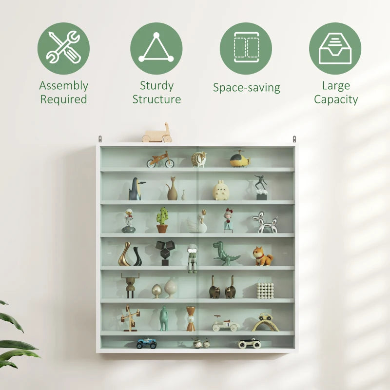 Elegant White Six Shelf Display Cabinet with Glass Doors - Perfect for Home Decor and Storage Solutions