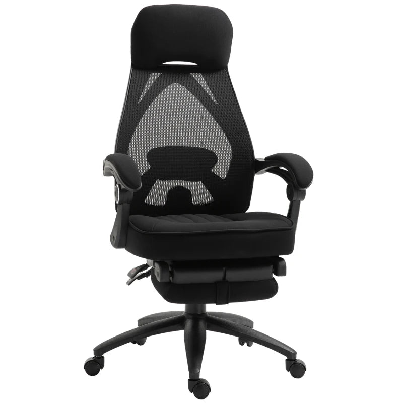 Vinsetto High Back Office Chair with Footrest - Adjustable Swivel Desk Chair with Headrest for Home Office - Black