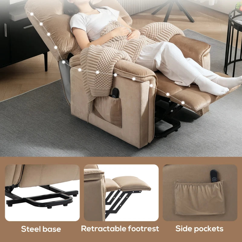 Velvet Electric Lift Recliner Chair in Brown for Ultimate Comfort and Support