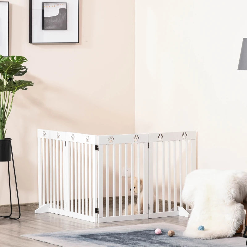 Foldable Wooden Pet Gate - Freestanding Dog Safety Barrier with Support Feet for Home Use