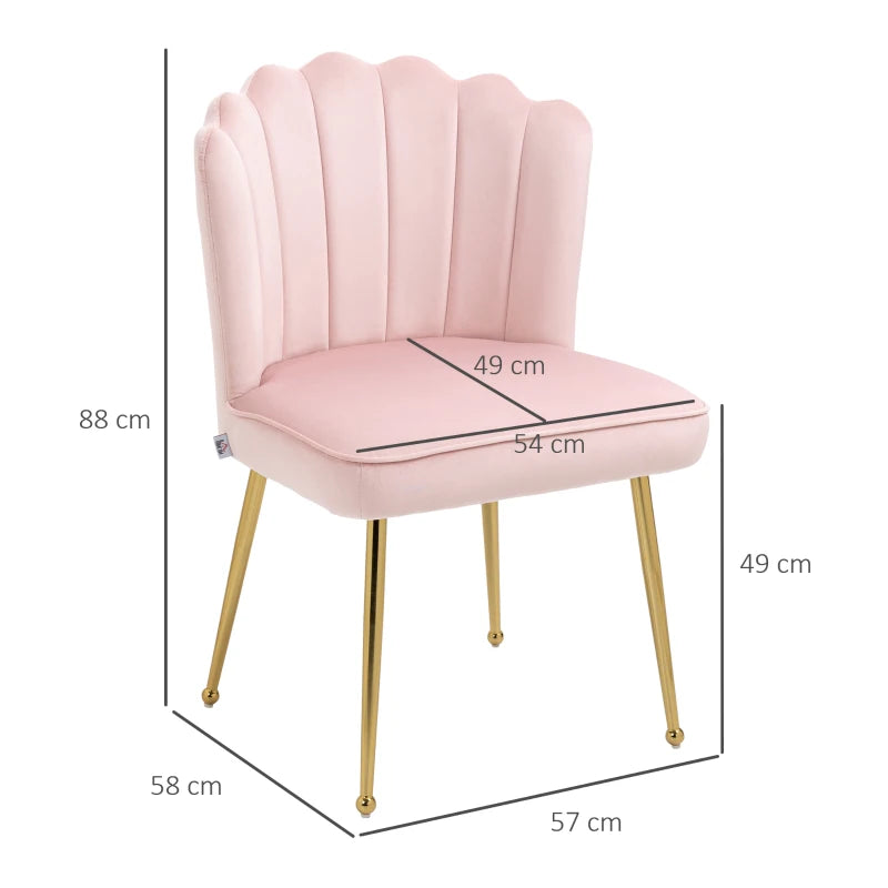 Set of 2 Velvet Upholstered Dining Chairs with Gold Metal Legs, Stylish Lounge Chairs for Living Room, Pink