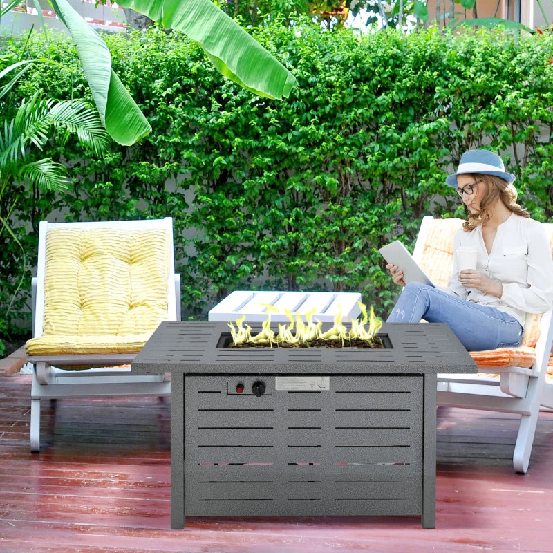 50000BTU Propane Gas Fire Pit Table - Smokeless Outdoor Patio Heater with Cover, Lava Rocks & Lid - 107cm Silver Grey