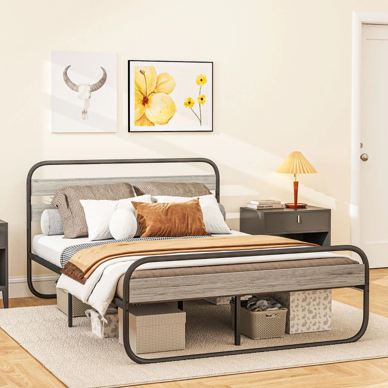 King Size Black Steel Industrial Bed Frame - Sturdy, Modern Design for Ultimate Comfort and Style in Your Bedroom