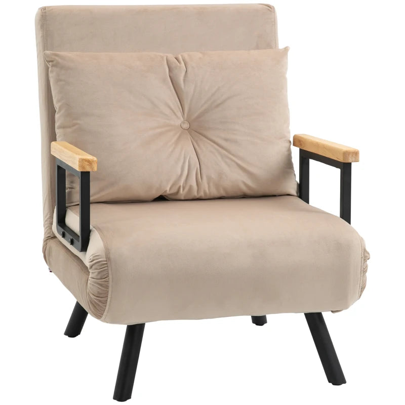 Velvet-Feel Single Chair Bed with Pillow in Beige – Versatile 4-in-1 Design for Comfort and Style