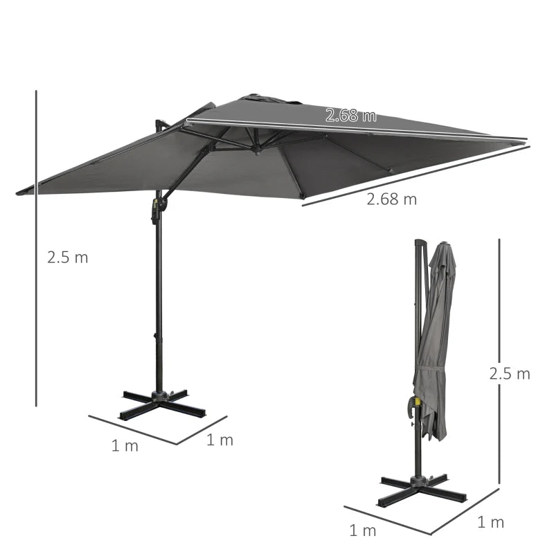 Square Dark Grey Cantilever Parasol with Crank Handle and Tilt