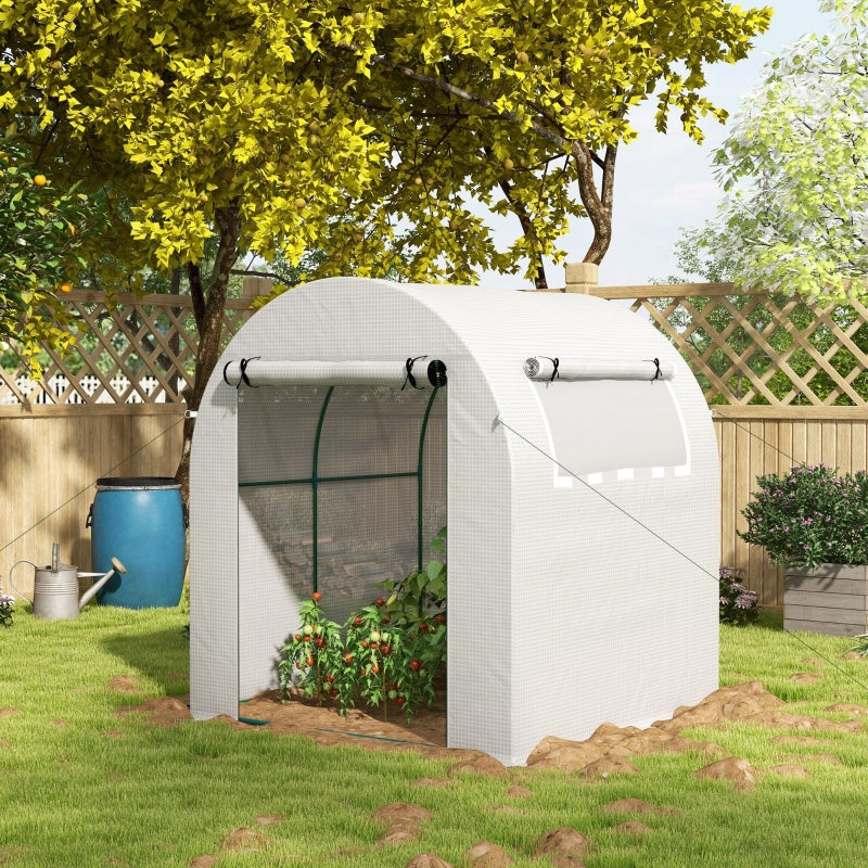 Green Garden Polytunnel Greenhouse with Roll-up Window and Door, 1.8 x 1.8 x 2 m, White