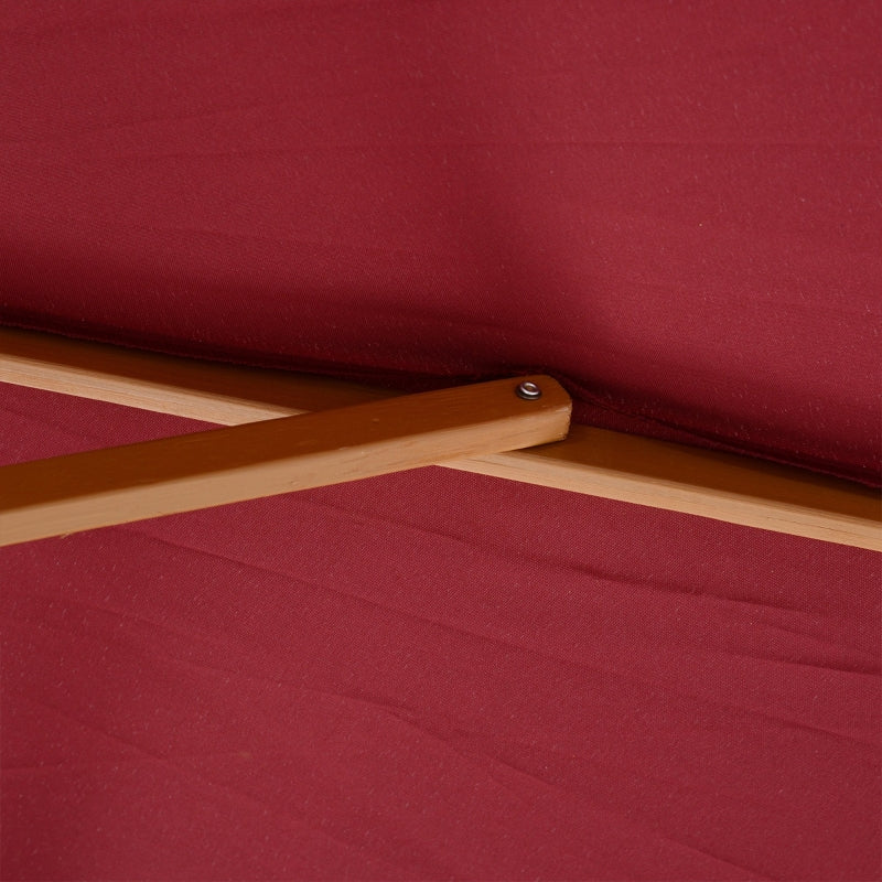 Wine Red 3m Wooden Patio Umbrella with Pulley Mechanism