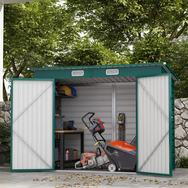 Green 3.7ft x 7.9ft Galvanised Steel Shed With Padlocked Doors