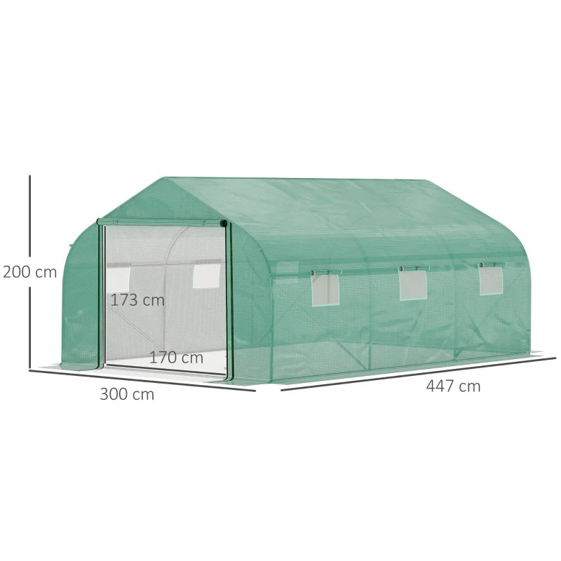 Green Mesh Door Garden Greenhouse, PE Cover, 6 Windows, 4.5x3x2m