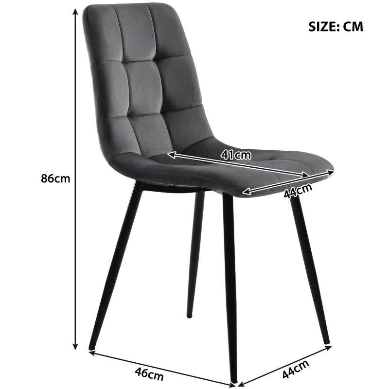 Set of 4 Ergonomic Velvet Dining Chairs with Metal Frame and High-Density Foam Padding in Grey