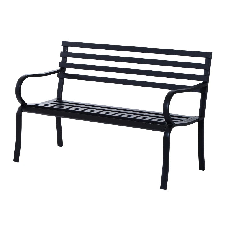 Black Metal 2-Seater Garden Bench