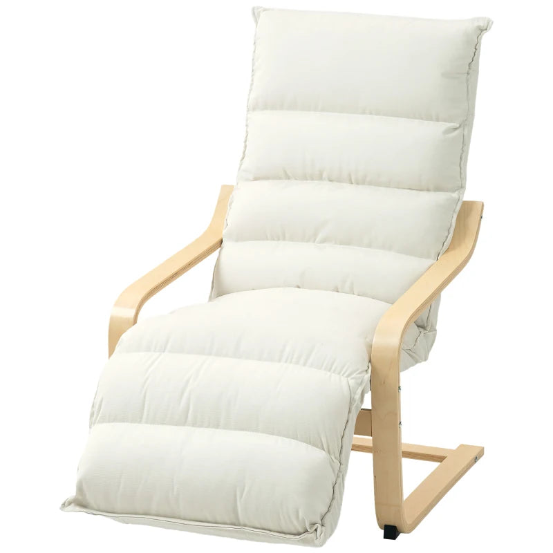 Curved Wooden Accent Chair with Adjustable Footrest - Stylish Cream White Design for Living Room & Home Decor