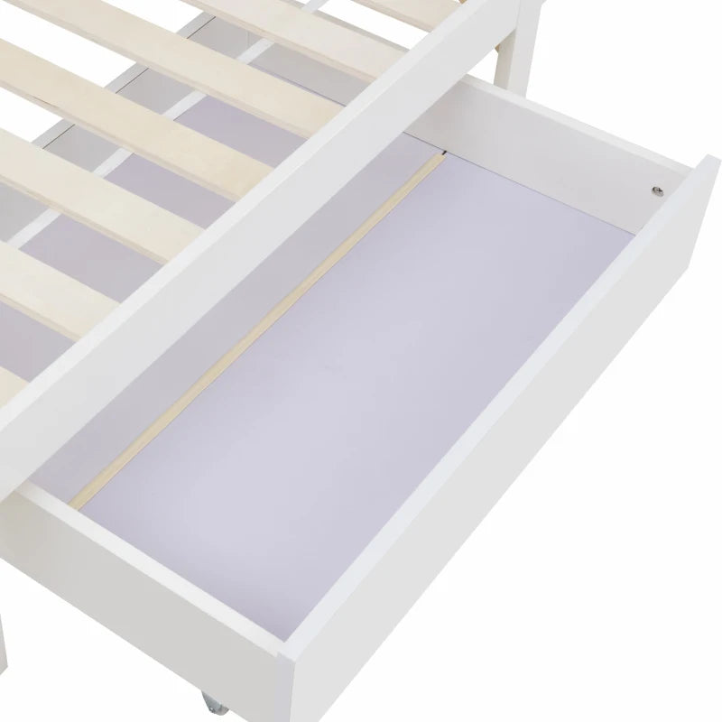 Modern 3ft Single Bed with Drawers - Stylish White Pinwood Design for Aesthetic & Practical Bedroom Storage