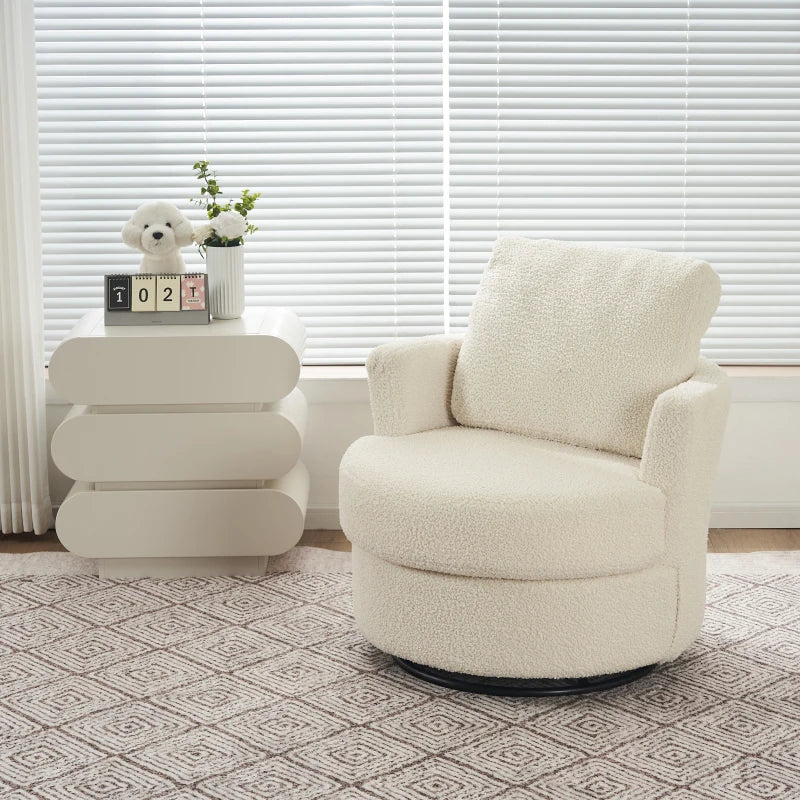 Comfortable Swivel Recliner with Back Cushion and Thick Foam Pad, 360° Rotation, 78.5x83x86 cm, White