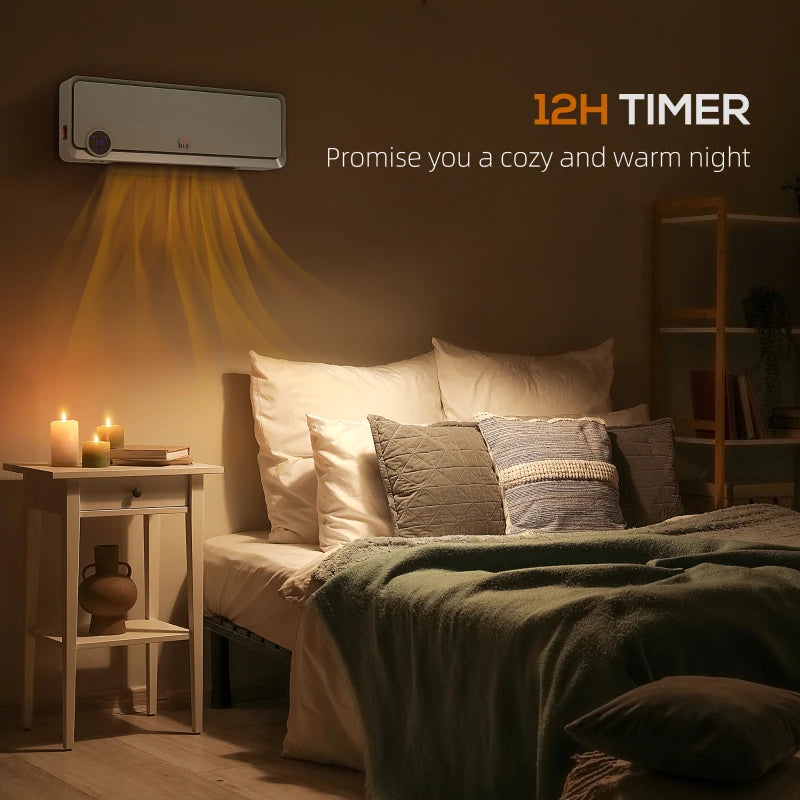 Electric Wall Downflow Heater 2000W with Timer and Remote Control Oscillating Fan for Bedroom and Home Office Grey