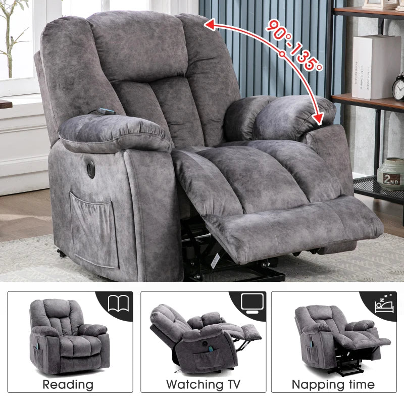Ergonomic Power Massage Recliner Chair with Heat, Vibration, USB Ports and Safety Mechanism - Dark Grey