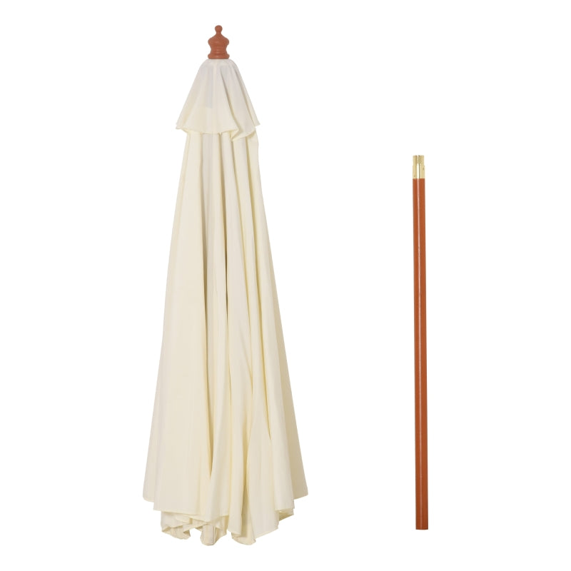 Round Off-White Garden Parasol Umbrella with Wooden Pole