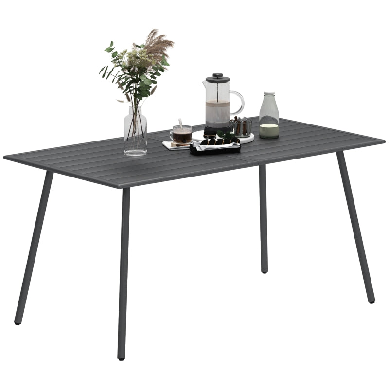 Outdoor Rectangle Garden Table for 6 - Slat Top, Steel Frame, 150x80 cm, Grey