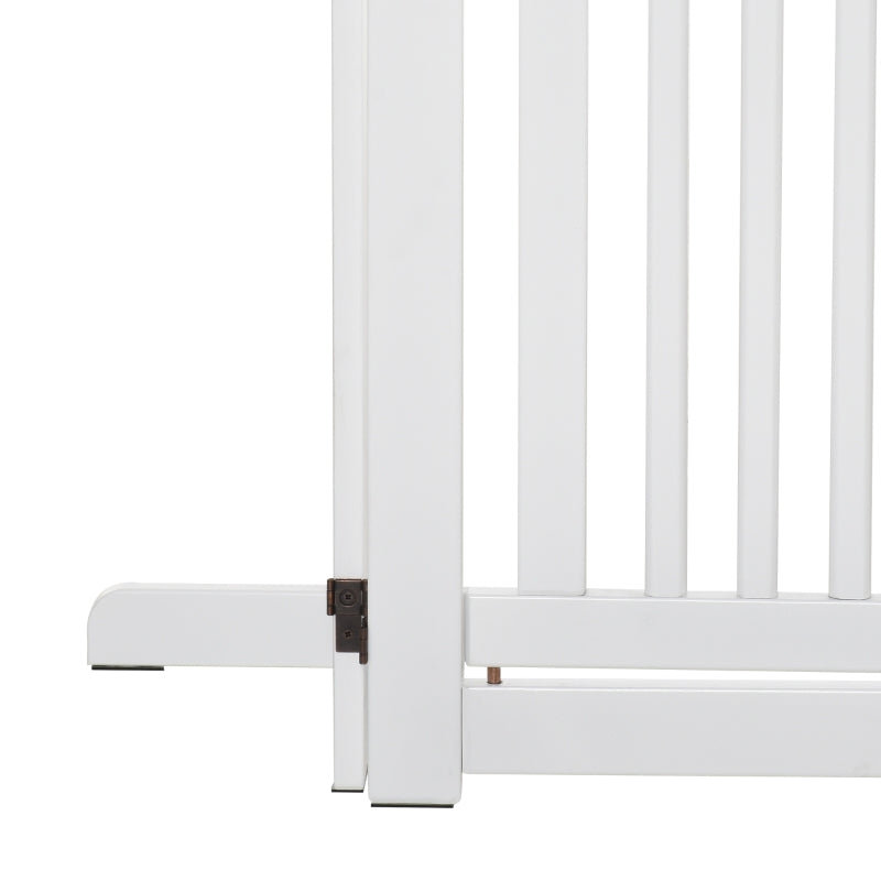PawHut Freestanding Expandable Dog Gate - MDF Wood Pet Barrier with Latch Door for Doorway - White