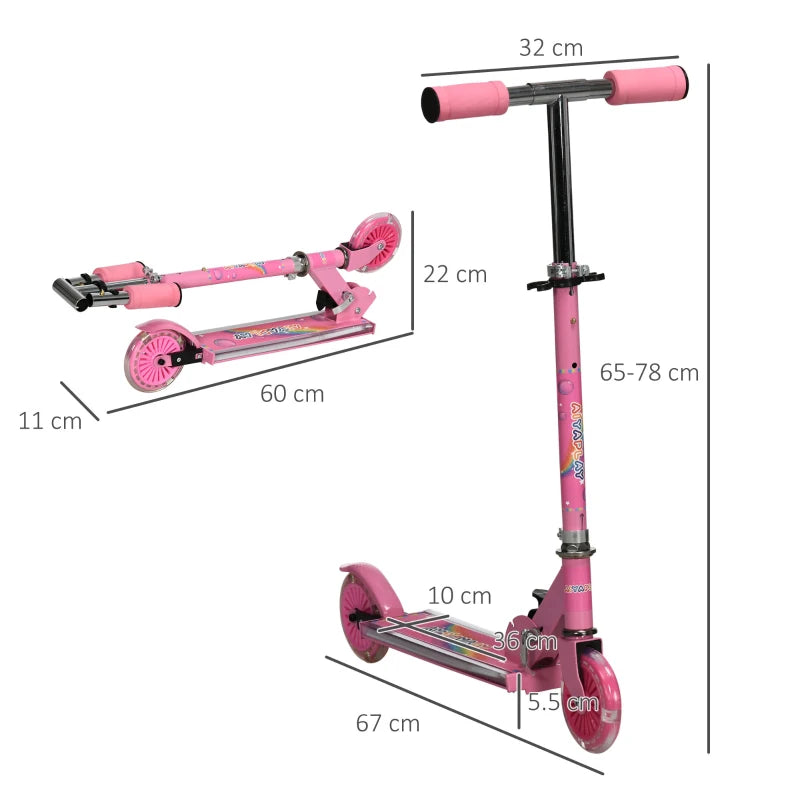 Pink Kids Scooter with Lights & Music, Adjustable Height, Foldable Frame - Perfect for Ages 3-7 Years