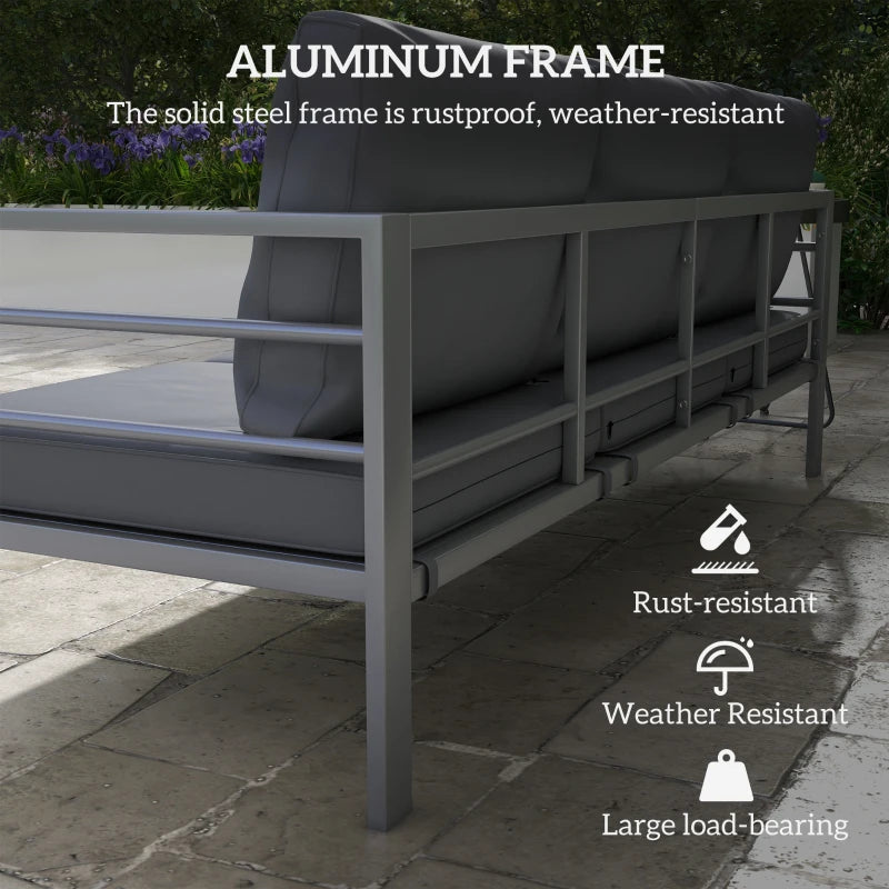 Grey Aluminium 3-Seater Garden Bench with Cushions