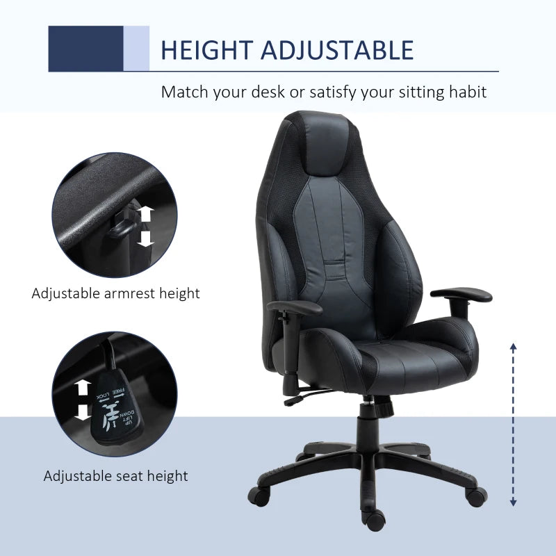 Vinsetto Racing Gaming Chair - Ergonomic Mesh & Faux Leather, High Back, Adjustable Height & Armrests, Swivel Wheels, Black