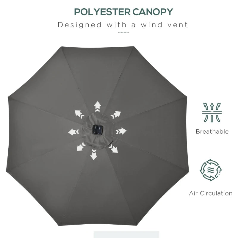 Grey Solar LED Light Patio Umbrella with Hand Crank