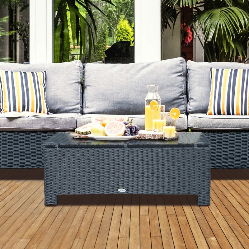 Black Rattan Garden Coffee Table with Glass Top