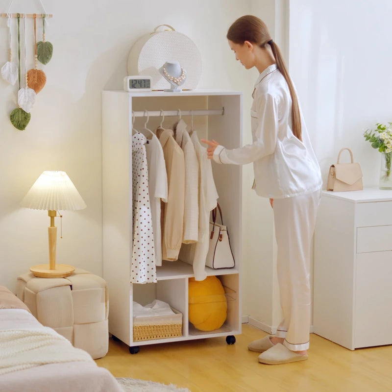Mobile Open Wardrobe with Clothes Hanging Rail and Storage Shelves for Bedroom or Hallway