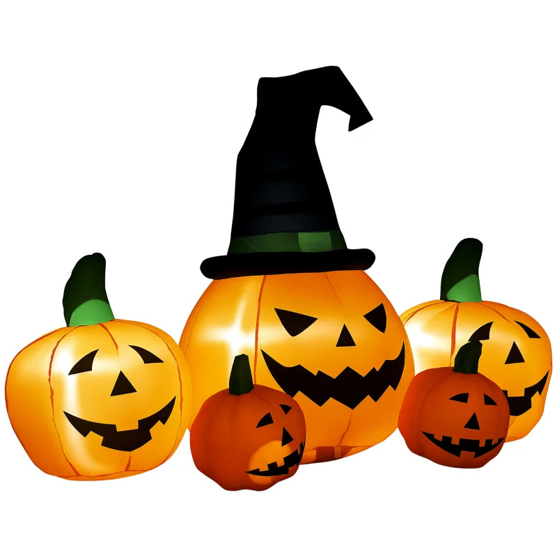 6ft Inflatable Halloween Pumpkin with Hat & 4 Small Pumpkins - LED Blow-Up Outdoor Decor for Lawn & Garden Party