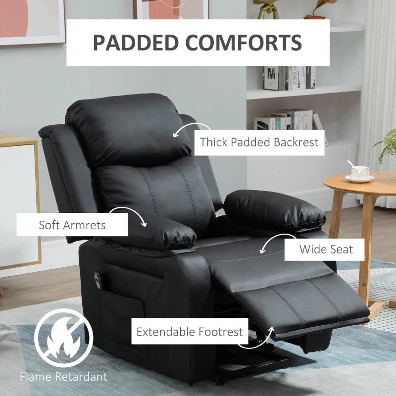 Electric Power Lift Recliner Chair for Elderly, Overstuffed Faux Leather Armchair with Remote Control and Side Pockets, Black