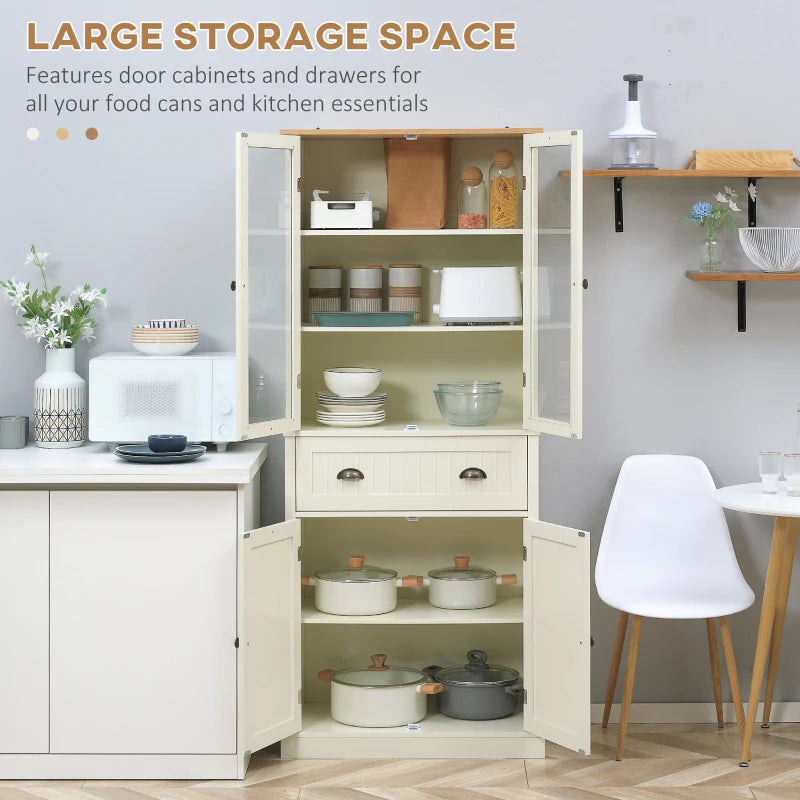 Freestanding Kitchen Cupboard - 5-Tier Storage Cabinet with Adjustable Shelves & Drawer - Cream White for Living & Dining Room