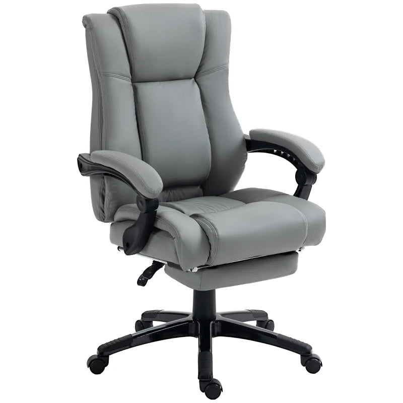 Vinsetto Grey PU Leather Office Chair with Footrest, Swivel Design, Adjustable Height, Wheels - Ergonomic Computer Chair