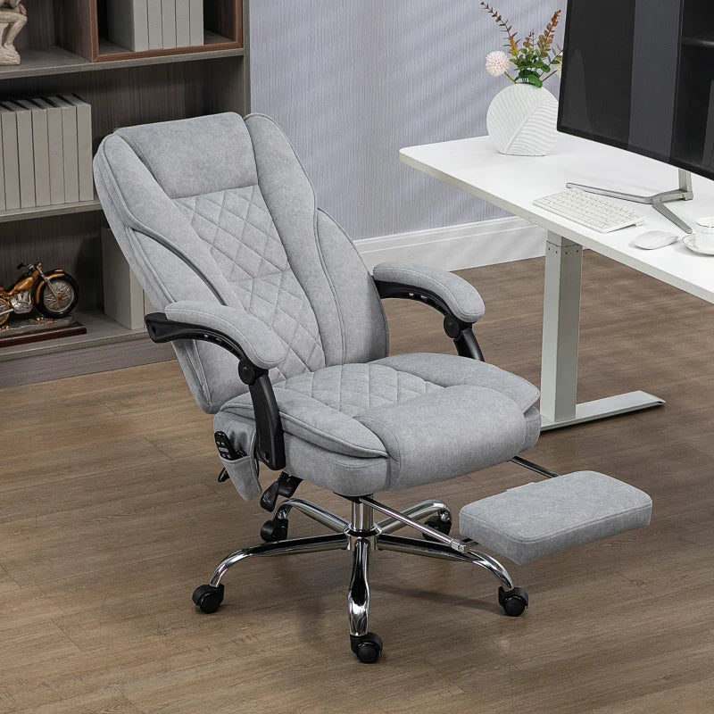 Vinsetto Heated Reclining Massage Office Chair with Adjustable Height & Footrest - Ergonomic Grey Computer Chair