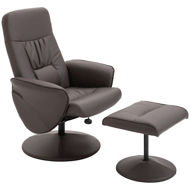 High Back Recliner Chair with Footstool - Comfortable Lounge Armchair in Brown