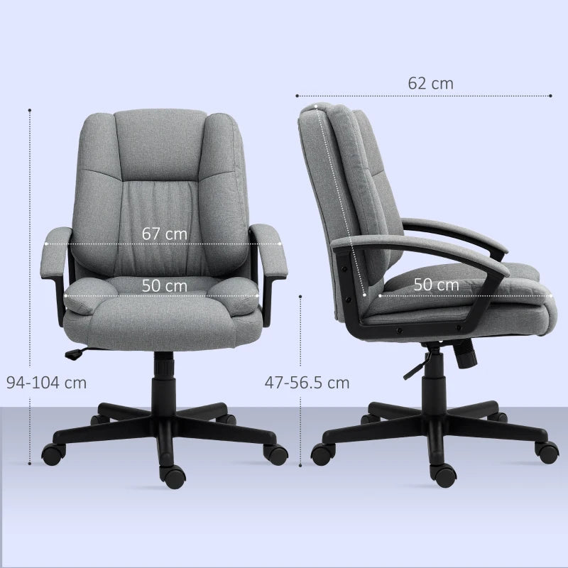 Linen Look Padded Office Chair in Grey for Comfortable Home Office Seating